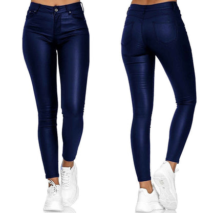 Kvinders Stretch Læderbukser Glamourøs Stil 6