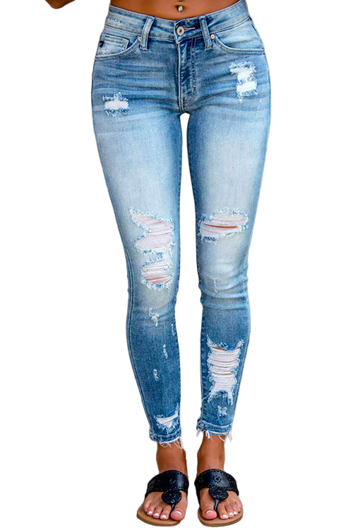 Kvinders Stretch Pencil Jeans med Rå Kant 0
