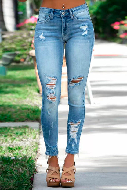 Kvinders Stretch Pencil Jeans med Rå Kant 2