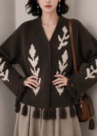 Kvinders Strikcardigan V-hals Casual Print 2