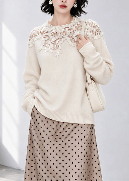 Kvinders Strikkede Sweatshirt med Blonde Patchwork 4