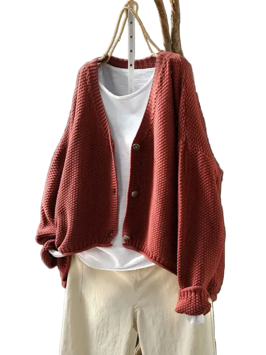 Kvinders Strikket Cardigan med V-hals 0
