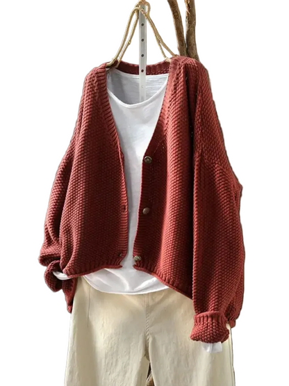 Kvinders Strikket Cardigan med V-hals 0