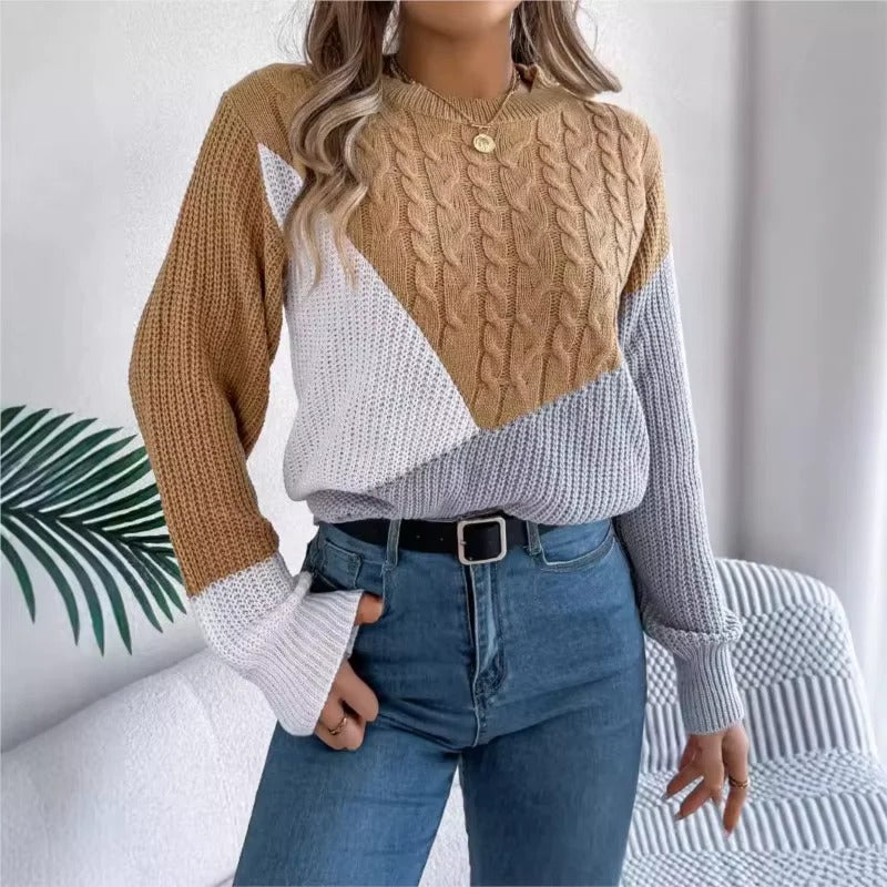 Kvinders Strikket Sweater Farveblok Design Polyester 3