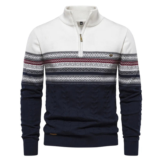 Kvinders Strikket Sweater Retro Mønster Halv Lynlås 0