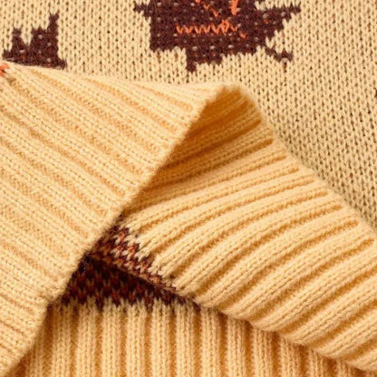 Kvinders Strikket Sweater med Bladmønster Rund Hals Langærmet 4