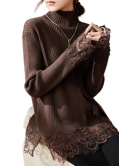 Kvinders Strikket Sweater med Rullekrave 0