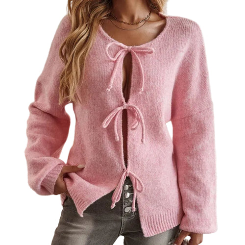 Kvinders Strikket Sweater med Snøredetaljer 0