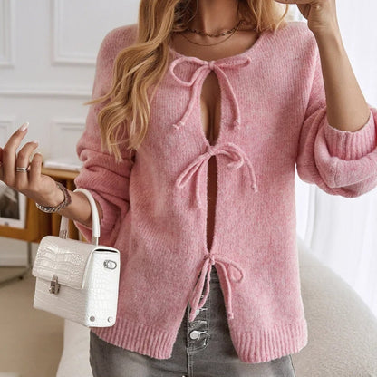 Kvinders Strikket Sweater med Snøredetaljer 1