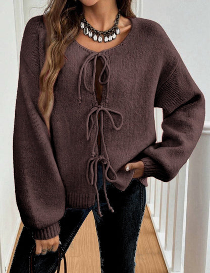 Kvinders Strikket Sweater med Snøredetaljer 11
