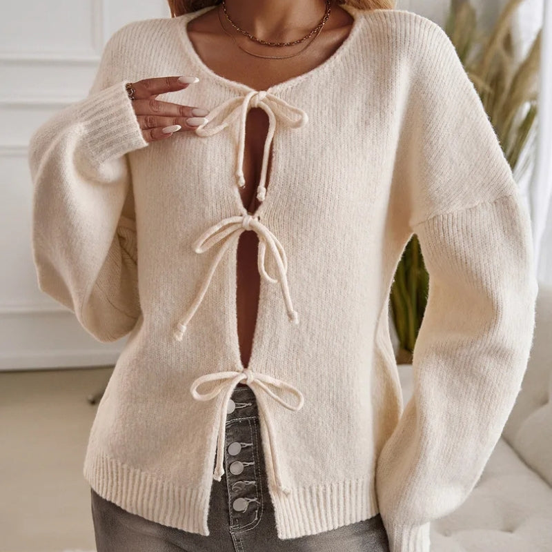Kvinders Strikket Sweater med Snøredetaljer 7