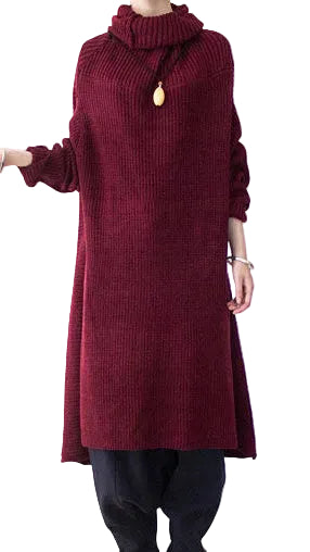 Kvinders Strikket Sweaterkjole med Rullekrave 0