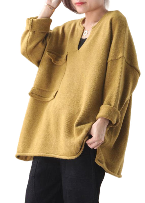 Kvinders Strikket Top med Gule Lommer 0
