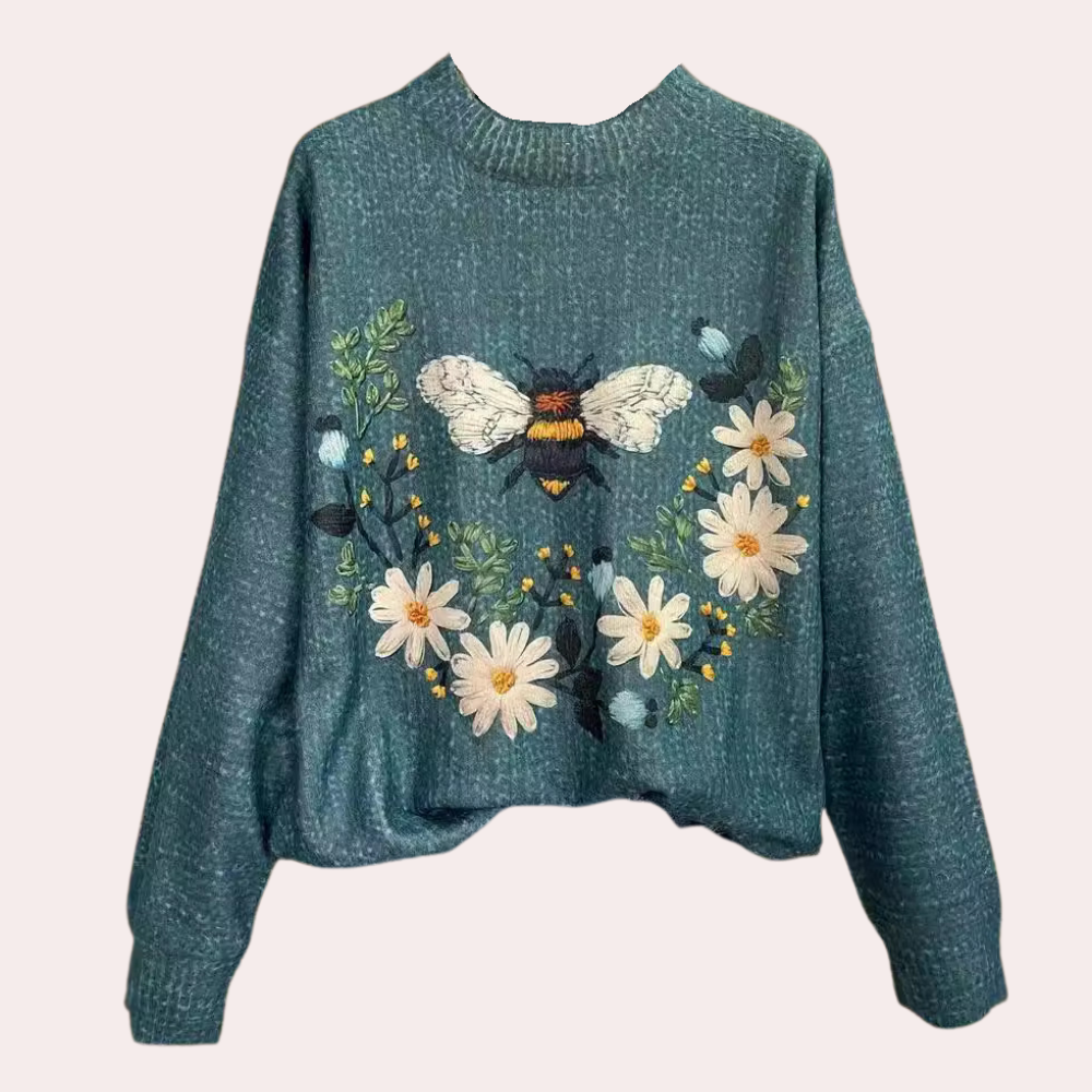 Kvinders Sweater Blomsterdesign Rummelig 3