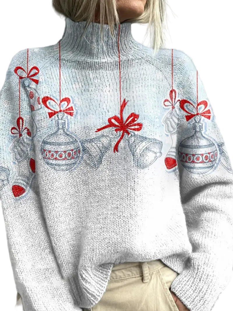 Kvinders Sweater Høj Krave med Juleprint 0
