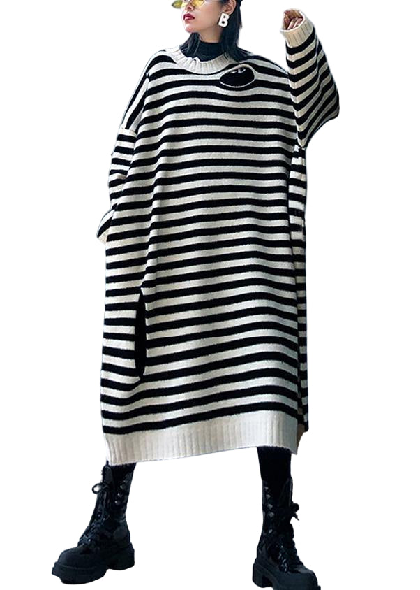 Kvinders Sweater Kjole med Stribet Design 0