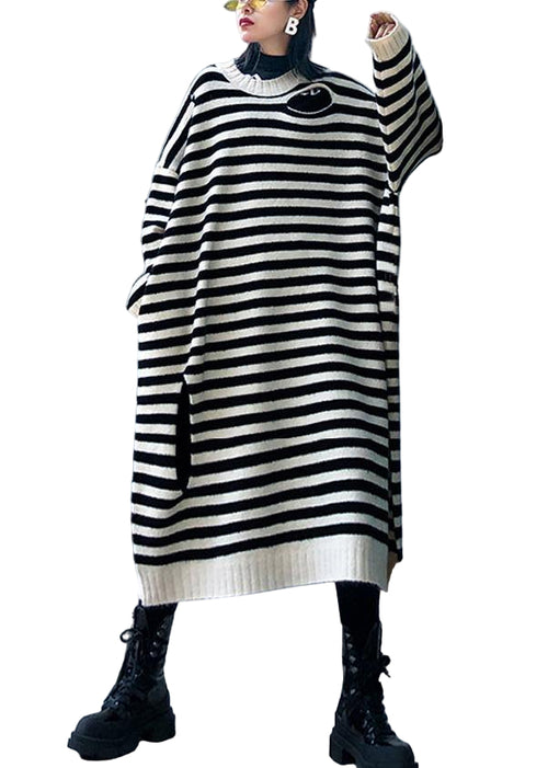 Kvinders Sweater Kjole med Stribet Design 0