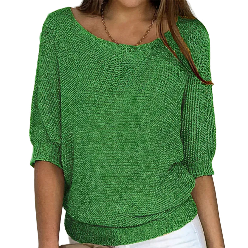 Kvinders Sweater med 3/4 Ærmer og Rund Hals 0