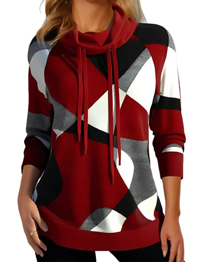 Kvinders Sweater med Geometrisk Print og Sjalkrave 0