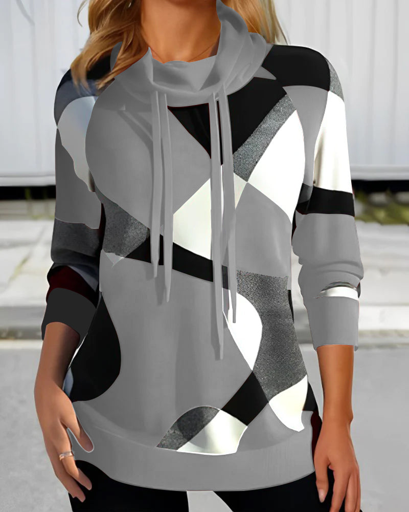 Kvinders Sweater med Geometrisk Print og Sjalkrave 1