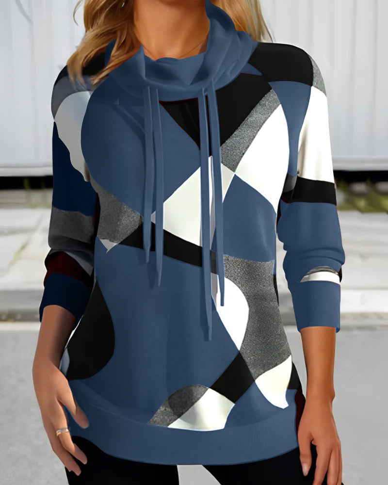 Kvinders Sweater med Geometrisk Print og Sjalkrave 2