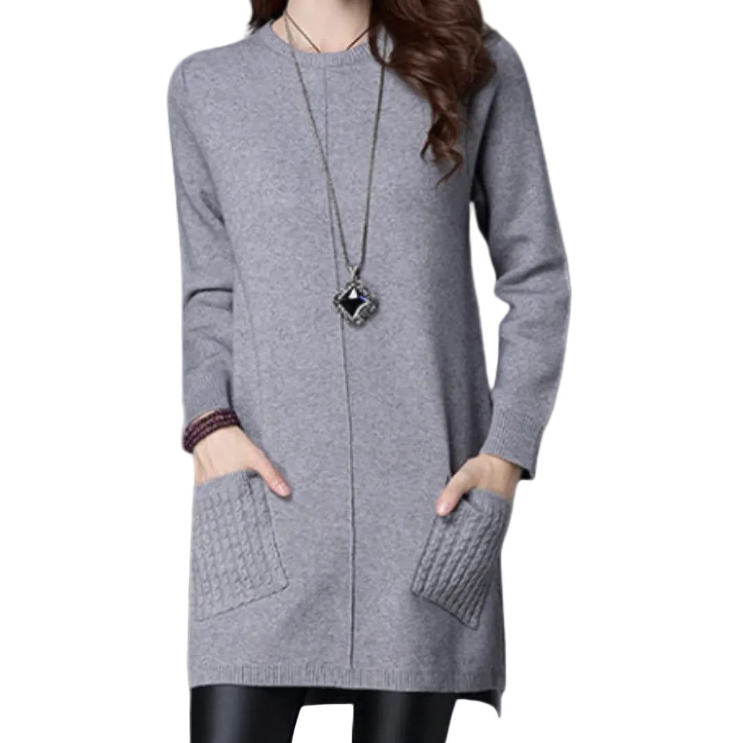 Kvinders Sweaterkjole med Rund Hals 0