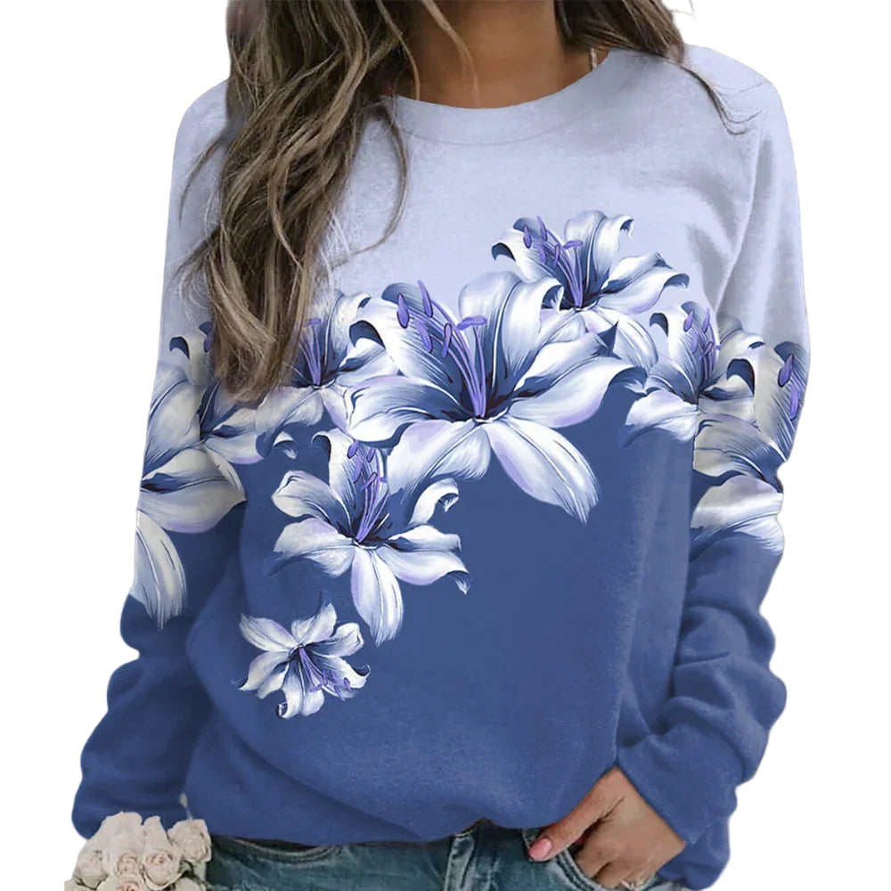Kvinders Sweatshirt med Blomsterprint 0