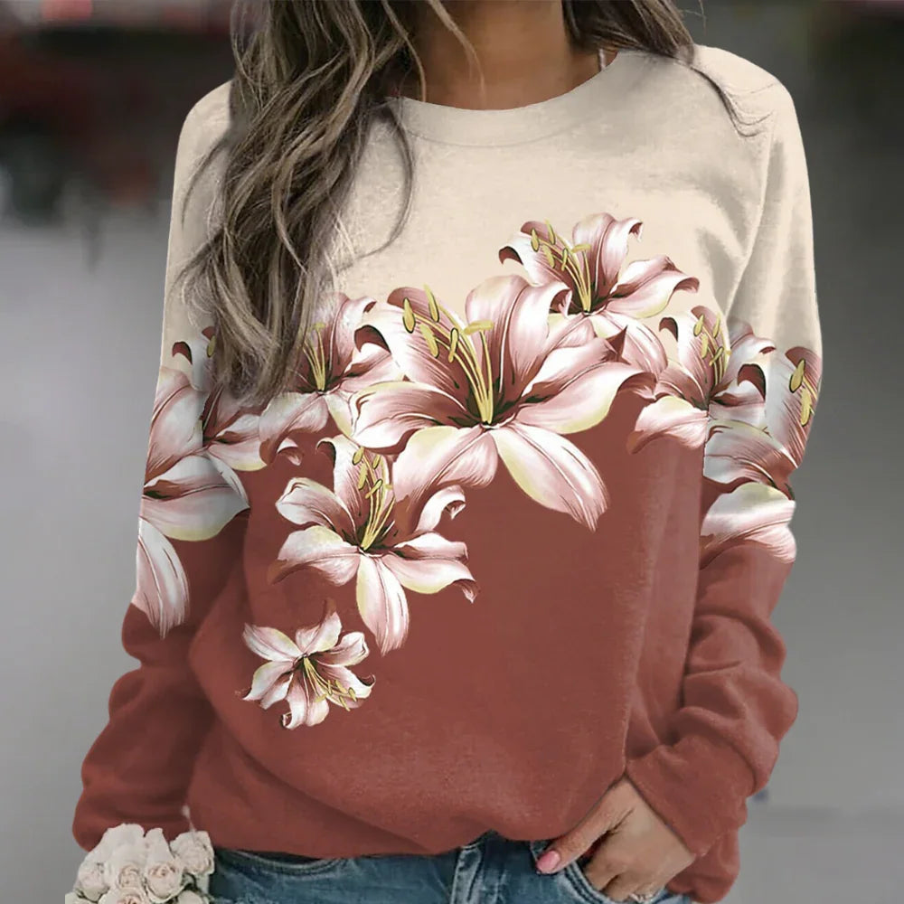 Kvinders Sweatshirt med Blomsterprint 1