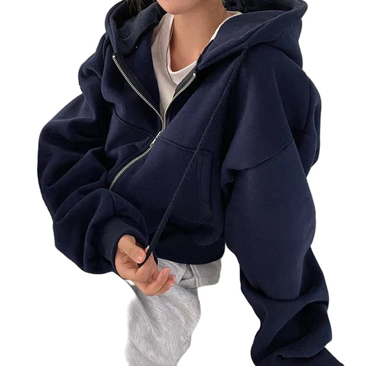 Kvinders Sweatshirt med Lynlås og Skrånende Skuldre 0
