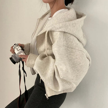 Kvinders Sweatshirt med Lynlås og Skrånende Skuldre 2