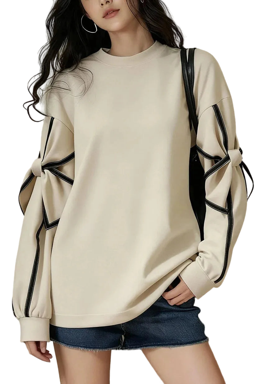 Kvinders Sweatshirt med O-hals og Patchwork Detaljer 0
