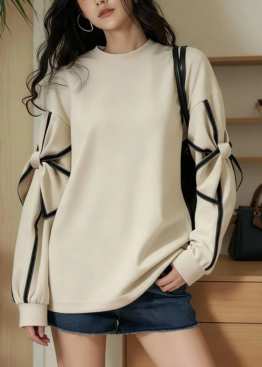 Kvinders Sweatshirt med O-hals og Patchwork Detaljer 4