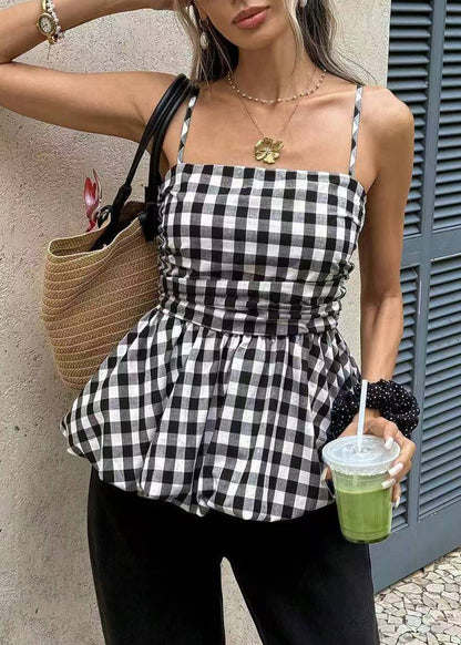 Kvinders Tanktop Rynket Plaid Mønster 1