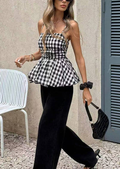 Kvinders Tanktop Rynket Plaid Mønster 2