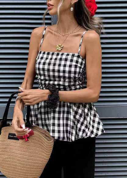 Kvinders Tanktop Rynket Plaid Mønster 3