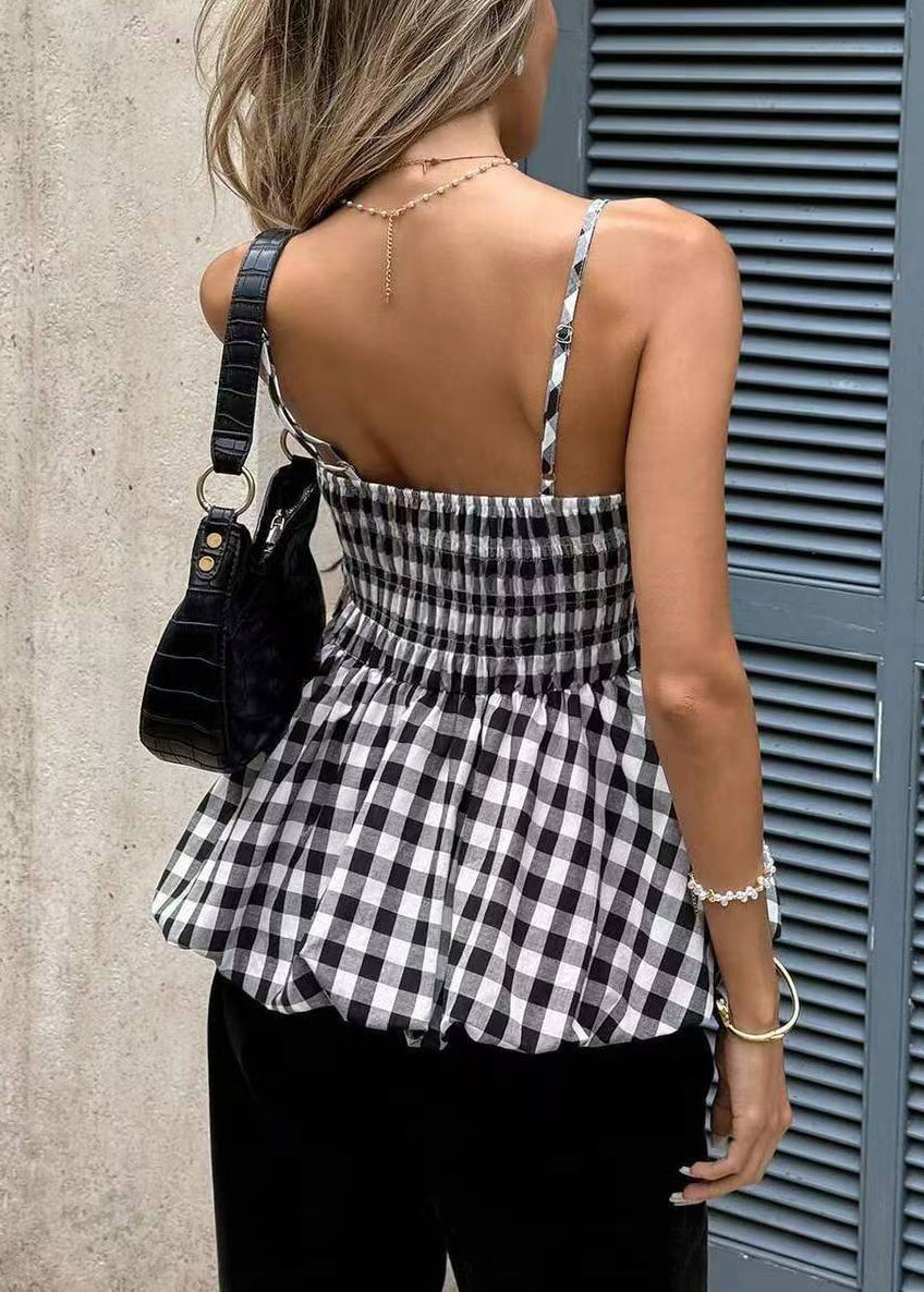 Kvinders Tanktop Rynket Plaid Mønster 4