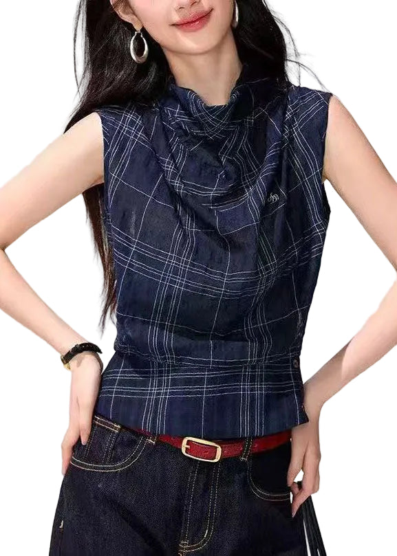 Kvinders Tanktop med Draperet Hals og Ternet Design 0