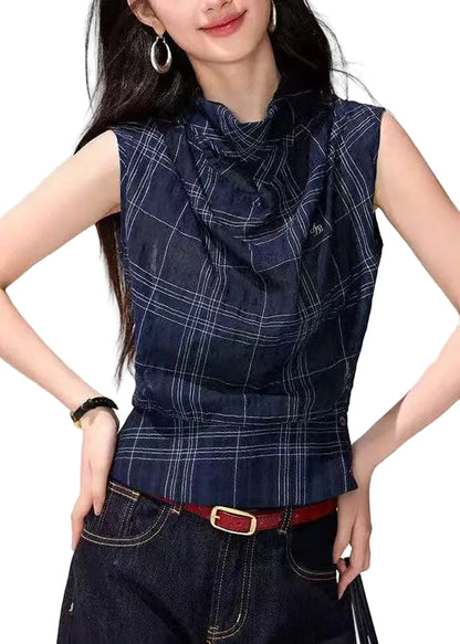 Kvinders Tanktop med Draperet Hals og Ternet Design 0