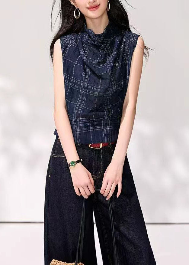 Kvinders Tanktop med Draperet Hals og Ternet Design 2