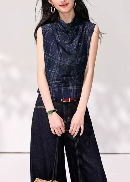 Kvinders Tanktop med Draperet Hals og Ternet Design 2