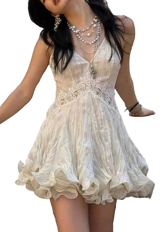 Kvinders Tea Dress V-hals Patchwork Boheme Stil 0