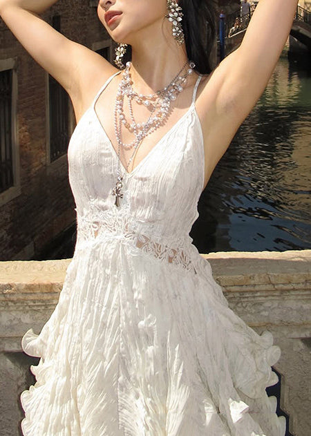 Kvinders Tea Dress V-hals Patchwork Boheme Stil 4