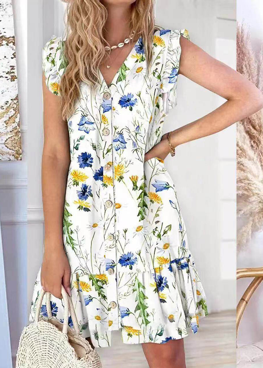 Kvinders Tea Dress med Grønne Print Plus Size 1