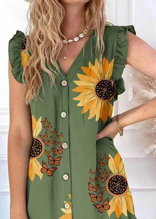 Kvinders Tea Dress med Grønne Print Plus Size 3
