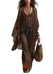 Kvinders To-delt Jumpsuit Langærmet Casual Leopard Mønster 0