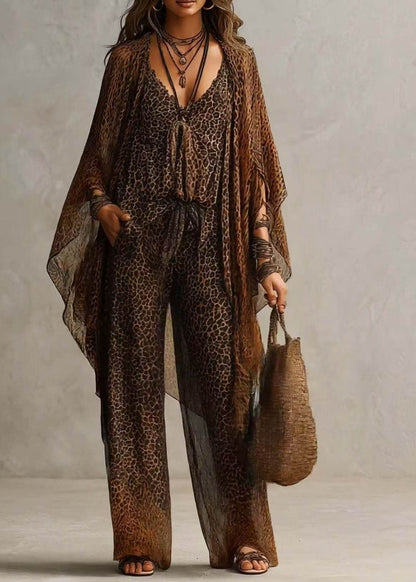 Kvinders To-delt Jumpsuit Langærmet Casual Leopard Mønster 1
