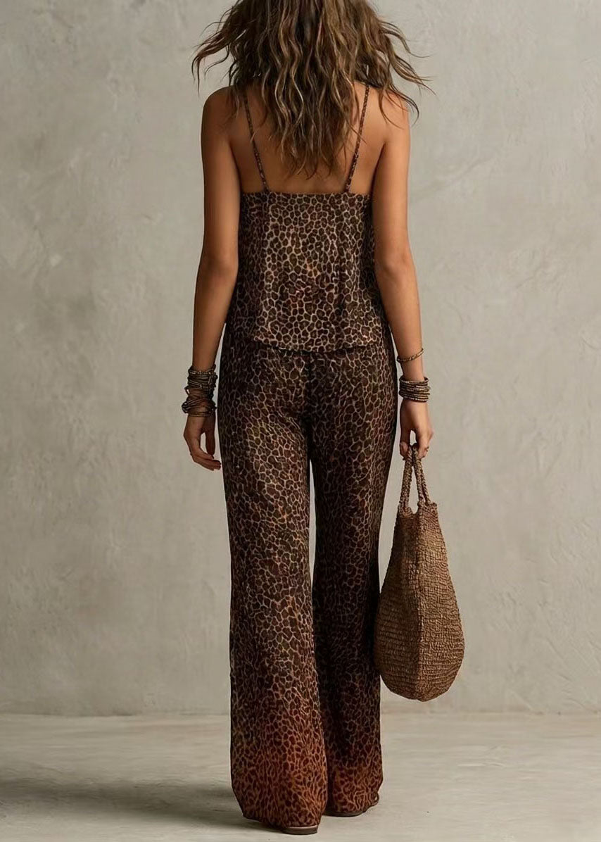Kvinders To-delt Jumpsuit Langærmet Casual Leopard Mønster 3