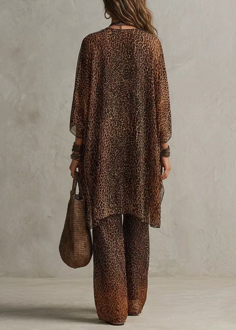 Kvinders To-delt Jumpsuit Langærmet Casual Leopard Mønster 4