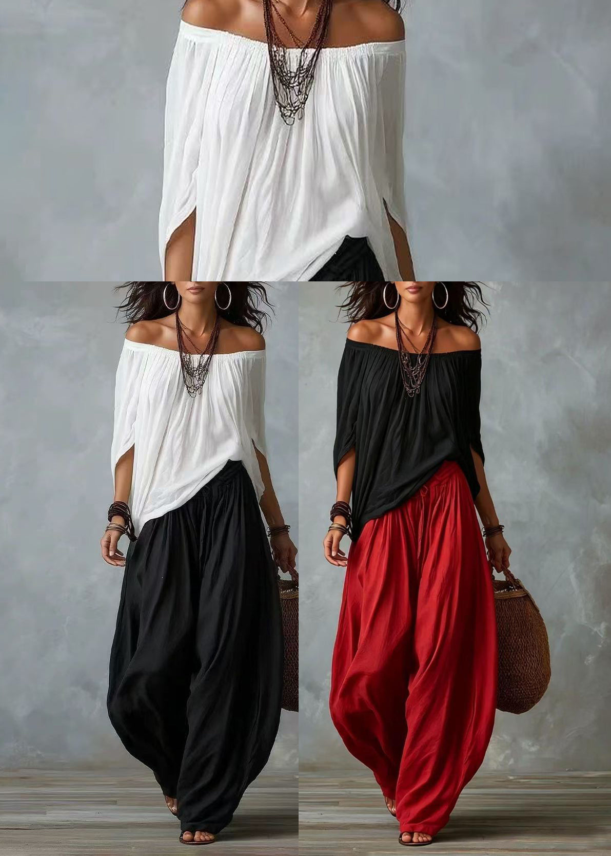 Kvinders To-delt Sæt Oversized Cold Shoulder Med Batwing Ærmer 4