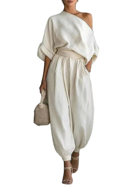 Kvinders To-delt Sæt Oversized One Shoulder Sommerstil 0